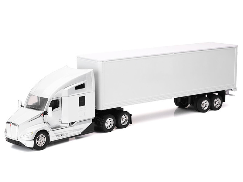 Kenworth T680 Truck White with Dry Van Trailer White 