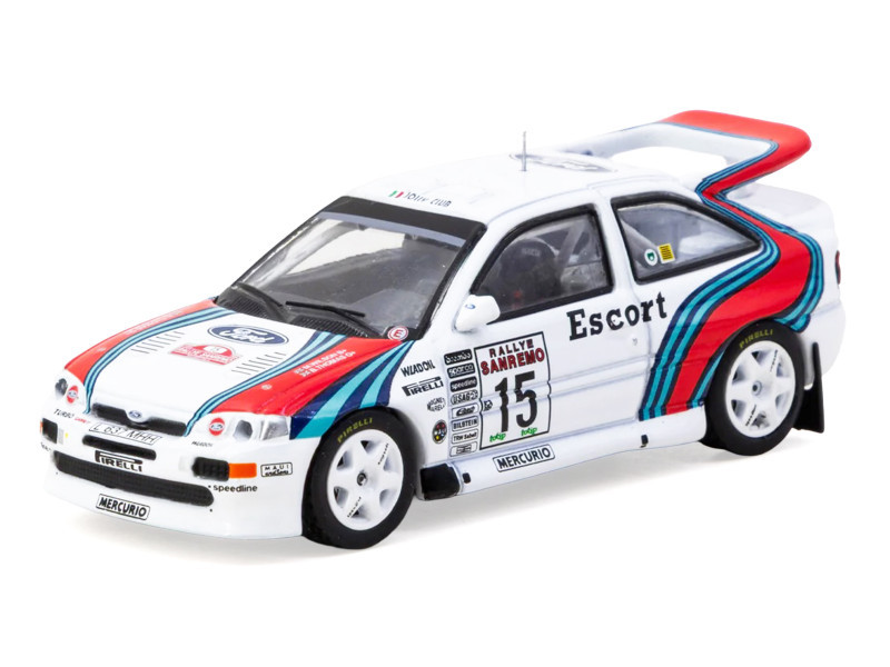 1/64 Tarmac Works 1994 Ford Escort RS Cosworth WRC Rallye Sanremo Malcolm Wilson, Bryan Thomas Diecast Car Model