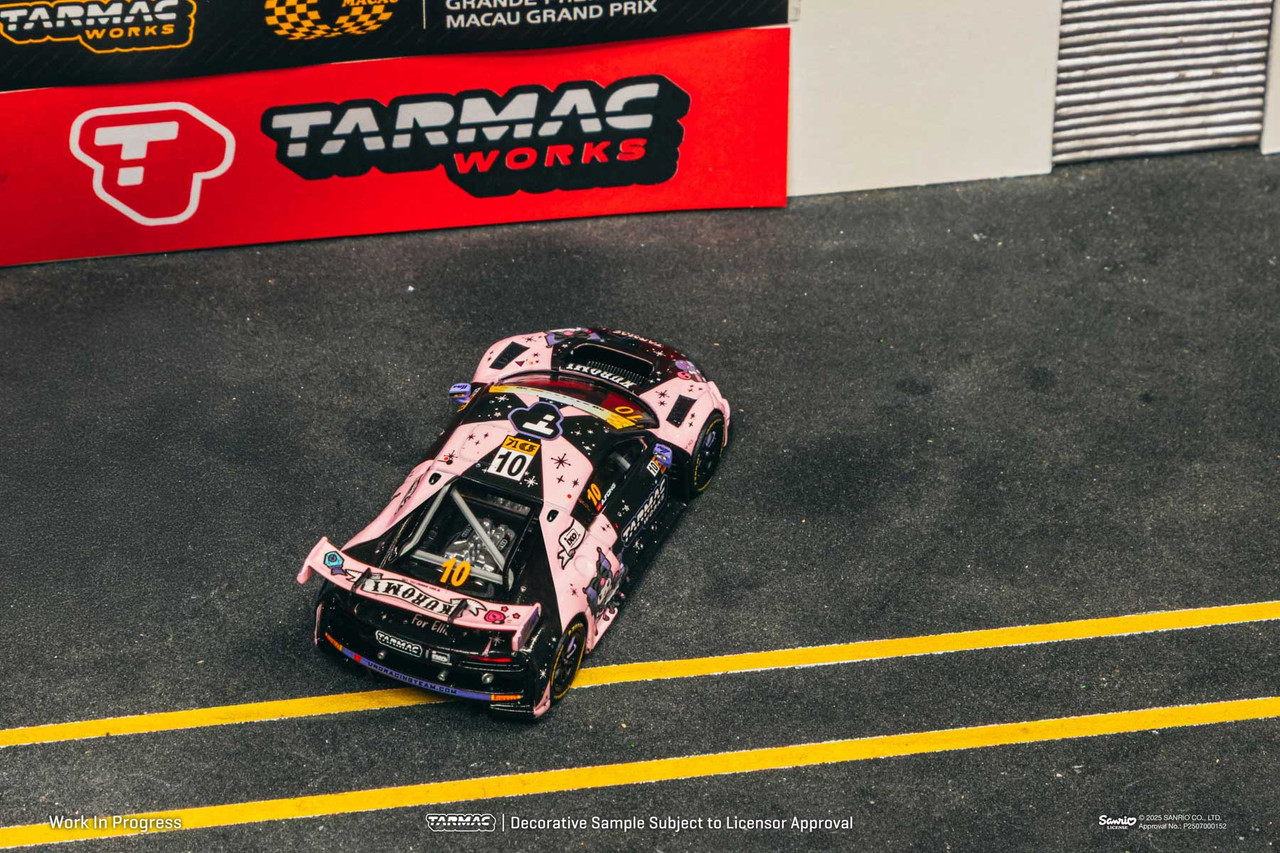 1/64 Tarmac Works 2024 Audi R8 LMS GT3 Evo II Macau GT Cup FIA GT World Cup Uno Racing Adderly Fong Diecast Car Model with 1 Pack Trading Cards Combo Set