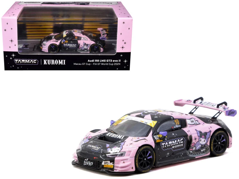 1/64 Tarmac Works 2024 Audi R8 LMS GT3 Evo II Macau GT Cup FIA GT World Cup Uno Racing Adderly Fong Diecast Car Model with 1 Pack Trading Cards Combo Set