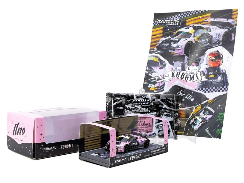 1/64 Tarmac Works 2024 Audi R8 LMS GT3 Evo II Macau GT Cup FIA GT World Cup Uno Racing Adderly Fong Diecast Car Model with 1 Pack Trading Cards Combo Set
