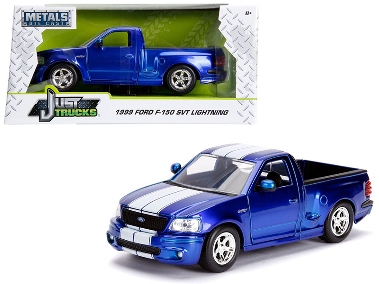 1999 Ford F-150 SVT Lightning Pickup Truck Candy Blue with White Stripes "Just Trucks" Series 1/24 Diecast Model Car by Jada