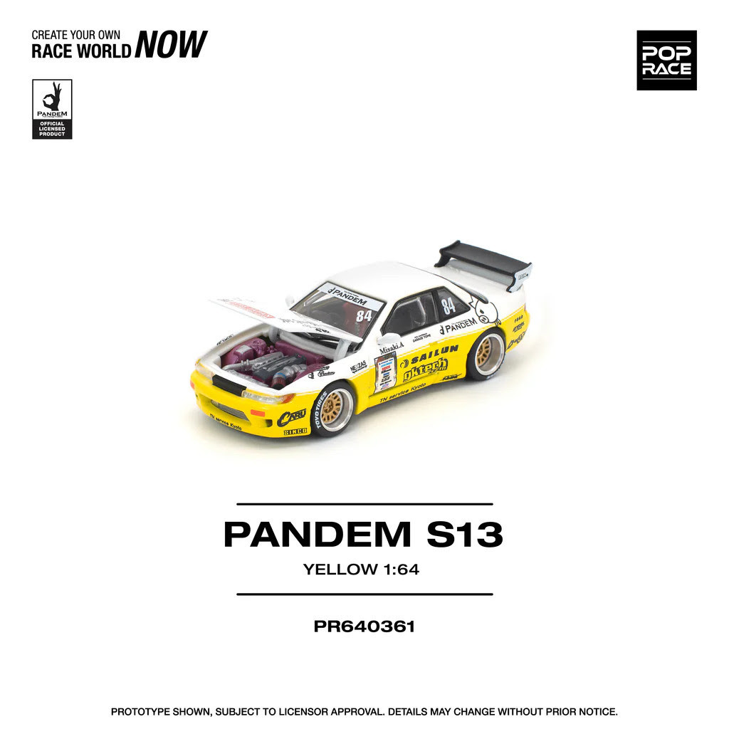 1/64 Poprace Nissan Pandem Silvia S13 2020 D1 Lights (Yellow