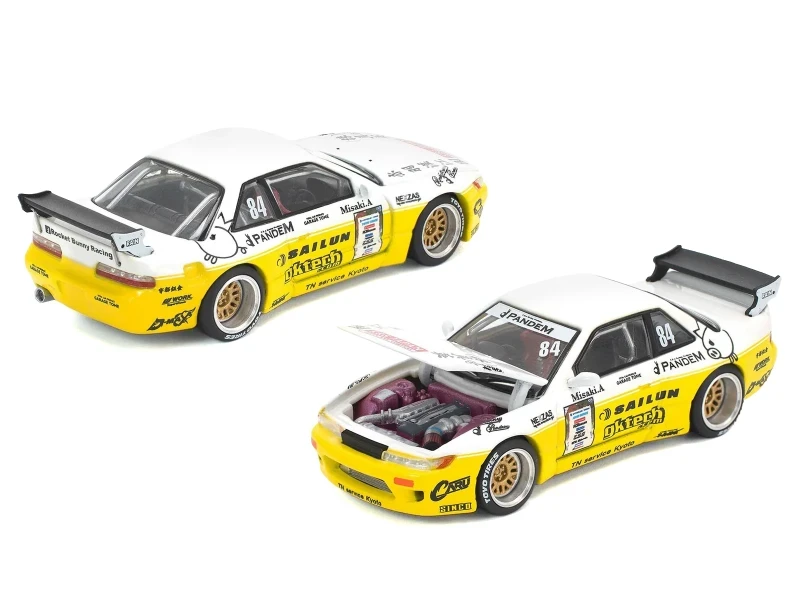 1/64 Poprace Nissan Pandem Silvia S13 2020 D1 Lights (Yellow & White) Diecast Car Model
