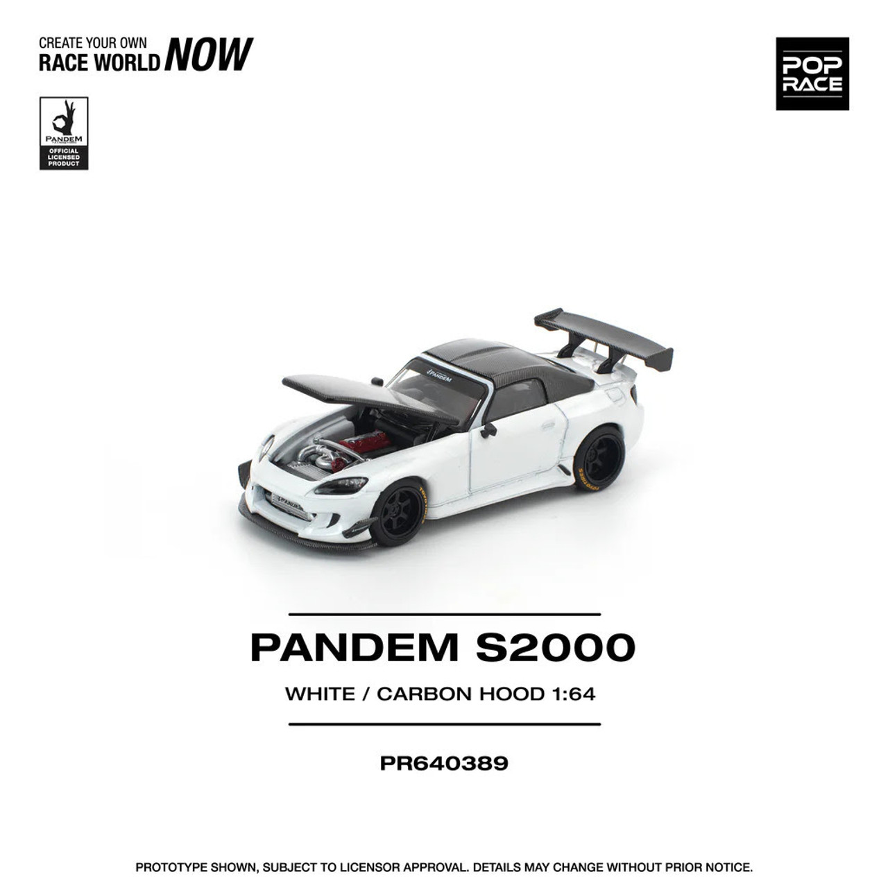 1/64 Poprace Honda Pandem S2000 Soft Top (White with Carbon Hood) Diecast Car Model