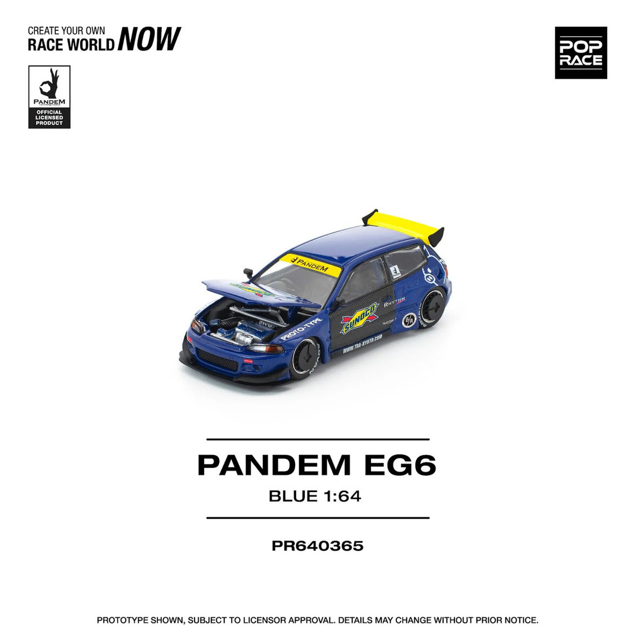 1/64 Poprace Honda Pandem Civic EG6 (Black & Blue) Diecast Car Model