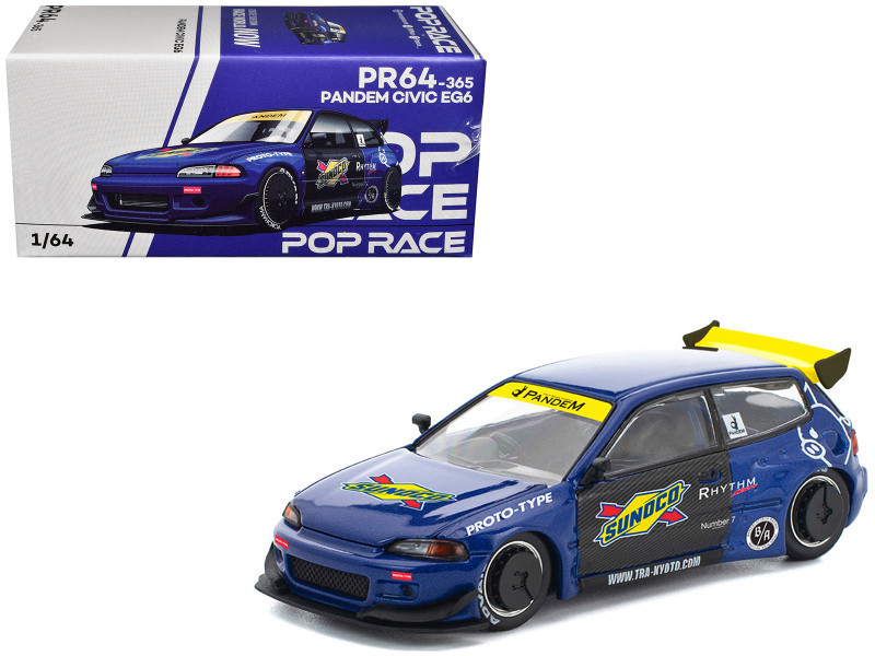 1/64 Poprace Honda Pandem Civic EG6 (Black & Blue) Diecast Car