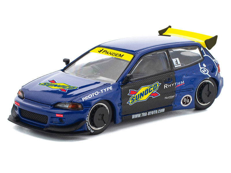 1/64 Poprace Honda Pandem Civic EG6 (Black & Blue) Diecast Car Model
