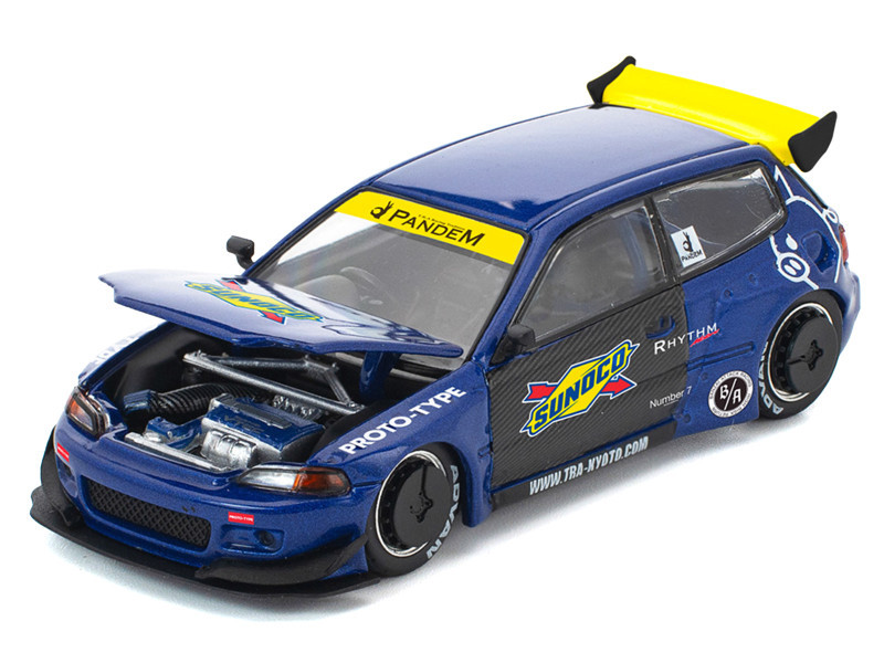 1/64 Poprace Honda Pandem Civic EG6 (Black & Blue) Diecast Car Model