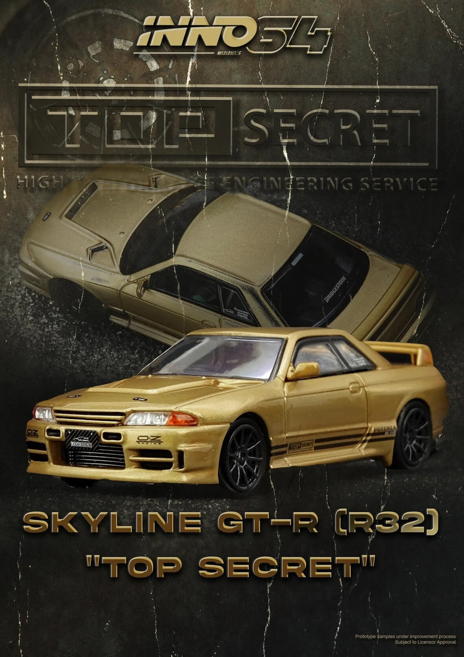 1/64 Inno64 Nissan Skyline GT-R GTR R32 Top Secret BNR32 (650R) (Gold) Diecast Car Model