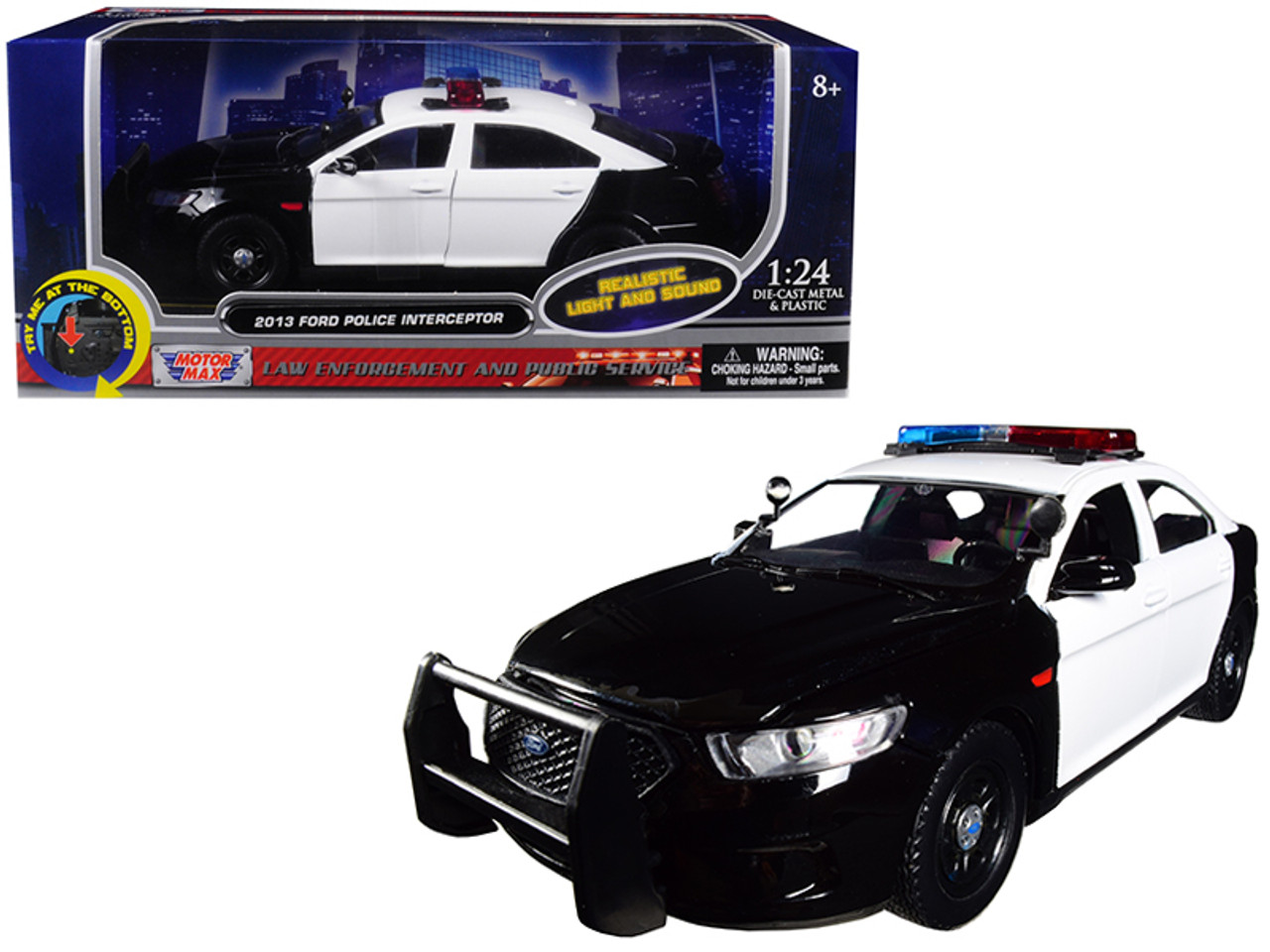 2013 Ford Taurus Police Interceptor Die-cast Car 1:24 Motormax 8 inch B/W Plain 