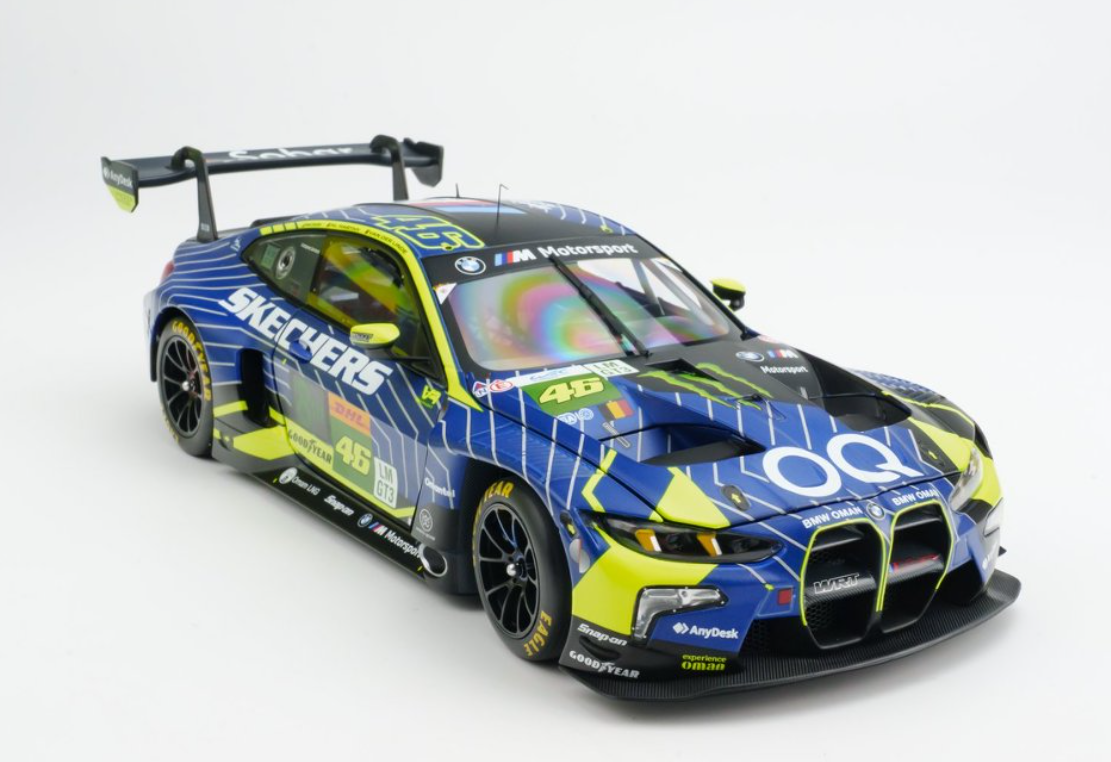 1/18 Minichamps 2025 BMW M4 GT3 Evo Team WRT Valentina Rossi, Ahmad Al Harthy, Kelvin Van Der Linde 6th Imola Pole Position Diecast Car Model
