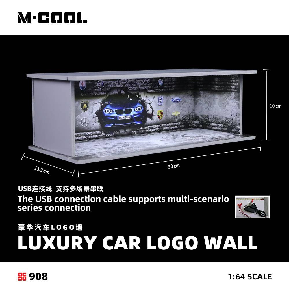 1/64 M-Cool 6-Car Garage Luxury Car Logo Wall Diorama with Lights