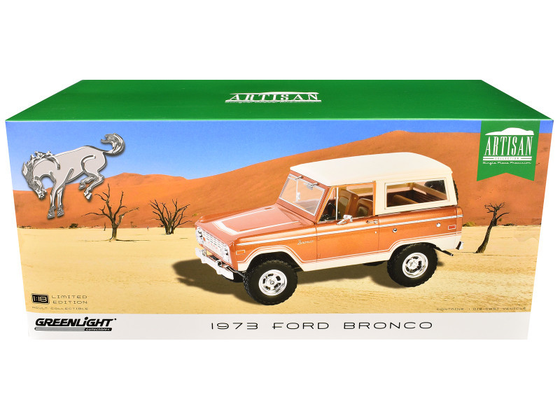 1973 Ford Bronco Hot Ginger Metallic with Cream Top "Artisan Collection" 1/18 Diecast Model Car by Greenlight