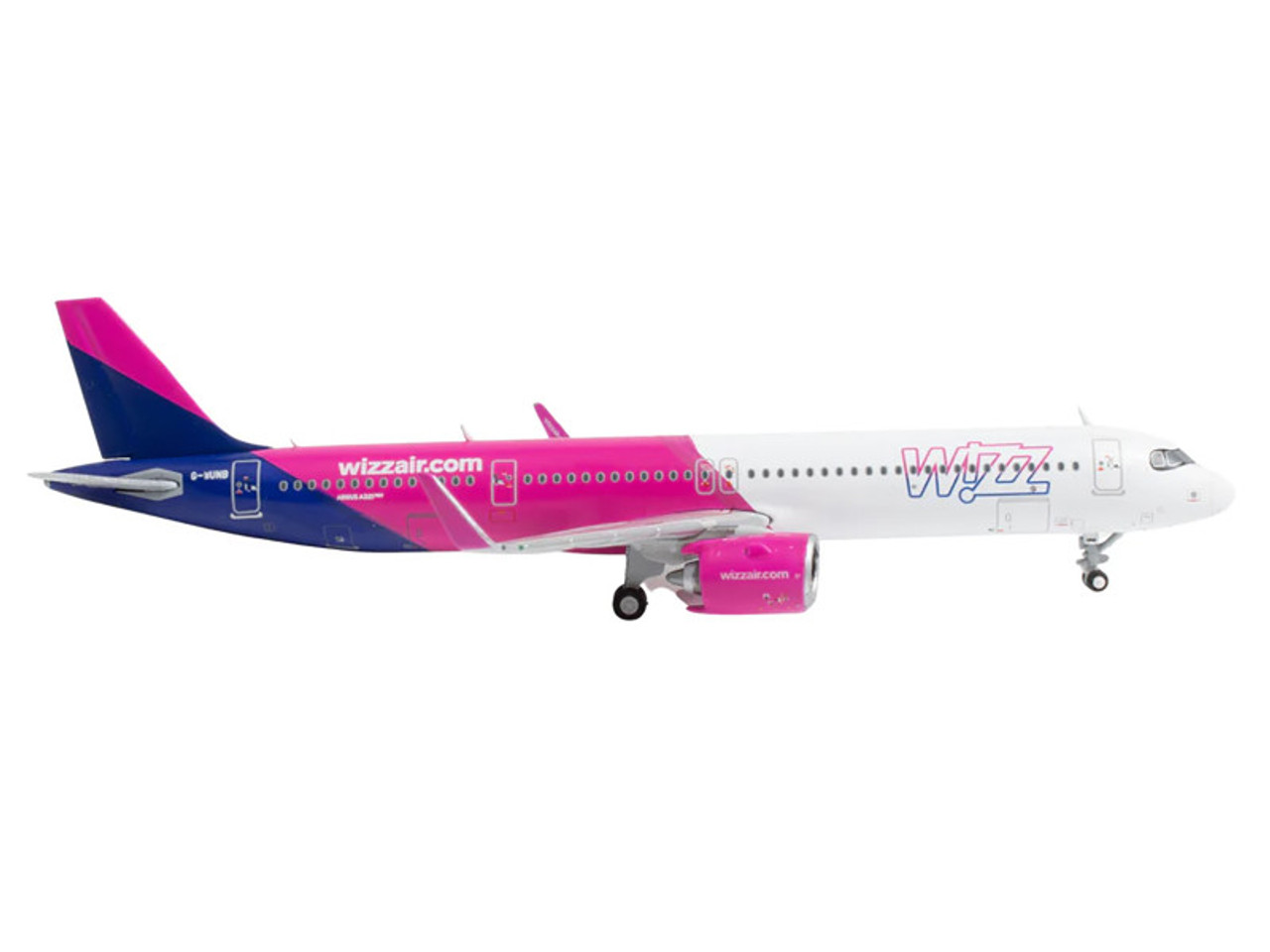 Airbus A321neo Commercial Aircraft "Wizz Air UK" (G-WUNB) White and Pink with Purple Tail 1/400 Diecast Model Airplane by GeminiJets Airbus A321neo Commercial Aircraft "Wizz Air UK" (G-WUNB) White and Pink with Purple Tail 1/400 Diecast Model Airplane by GeminiJets