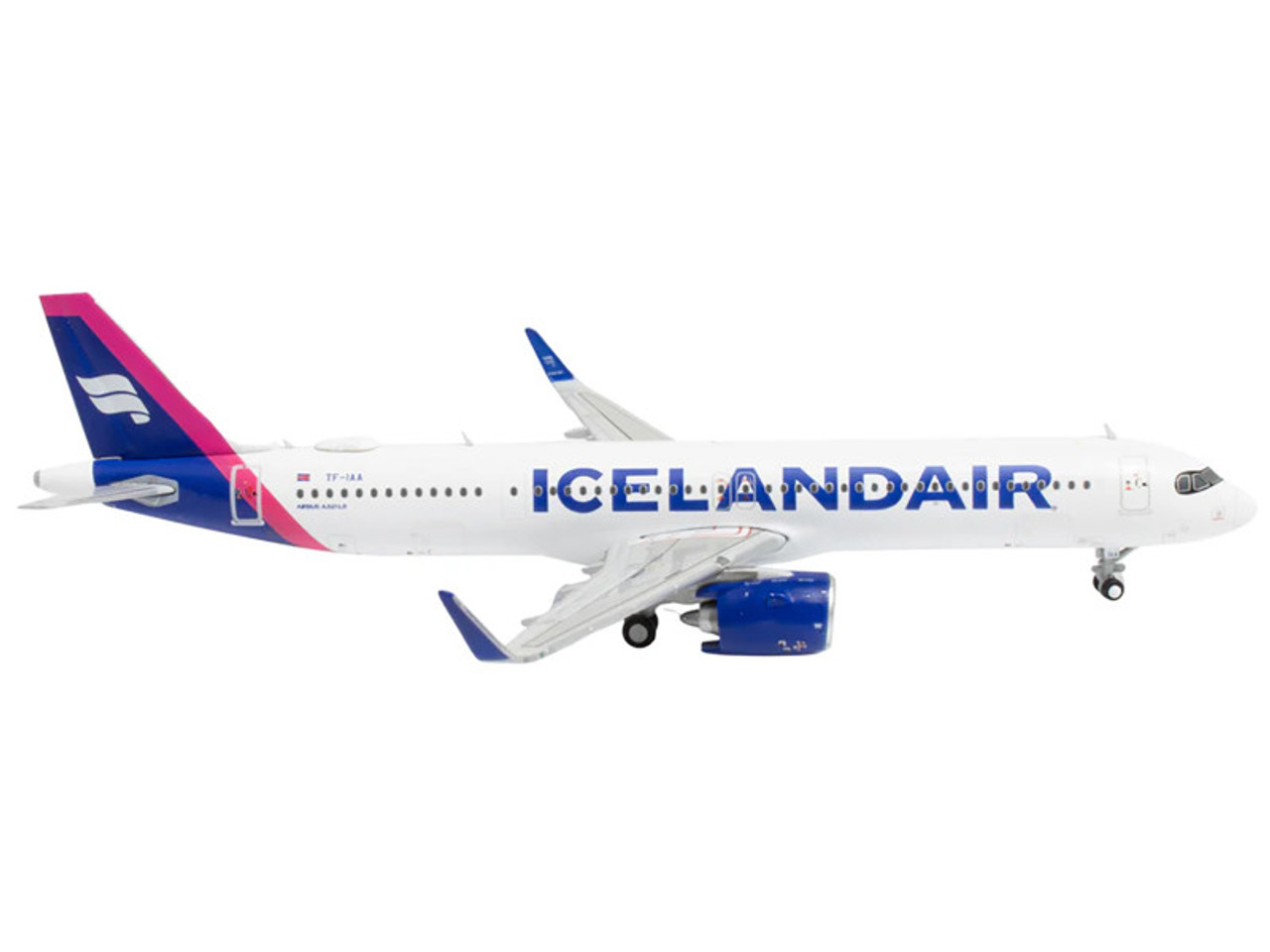 Airbus A321neo Commercial Aircraft "Icelandair" (TF-IAA) White with Blue and Pink Tail 1/400 Diecast Model Airplane by GeminiJets Airbus A321neo Commercial Aircraft "Icelandair" (TF-IAA) White with Blue and Pink Tail 1/400 Diecast Model Airplane by GeminiJets