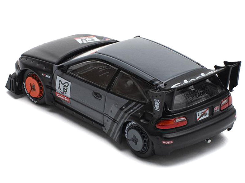 Pandem Civic EG6 RHD (Right Hand Drive) "Kanjozoku" Matt Black and Gray with Graphics 1/64 Diecast Model Car by Pop Race