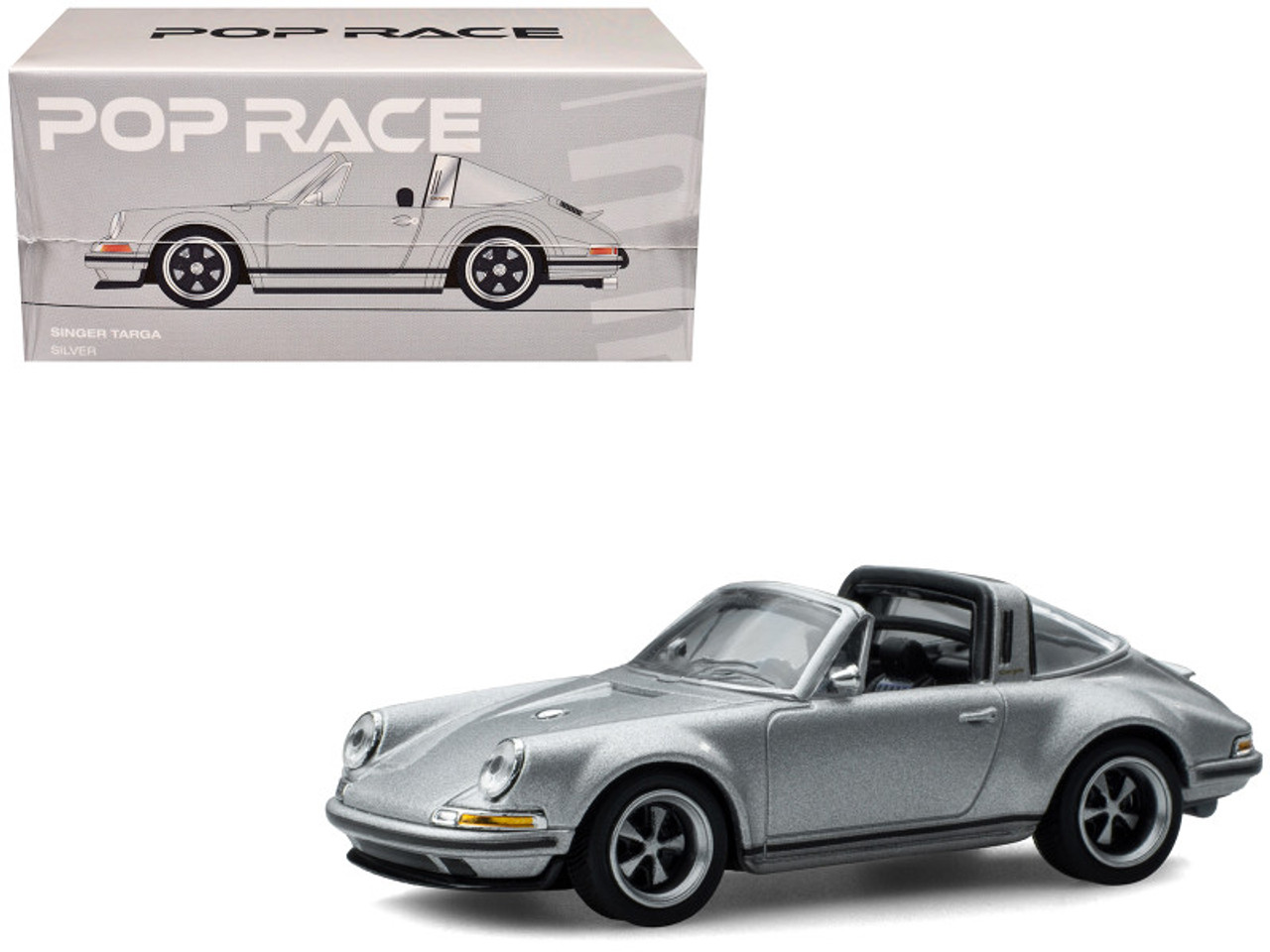 Singer Targa Convertible Silver Metallic 1/64 Diecast Model Car by Pop Race