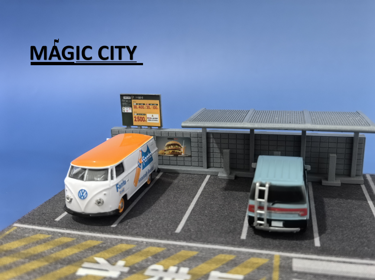 1/64 Magic City Japanese McDonald Store with Parking Lot Diorama with Lights (car models & figures NOT included)