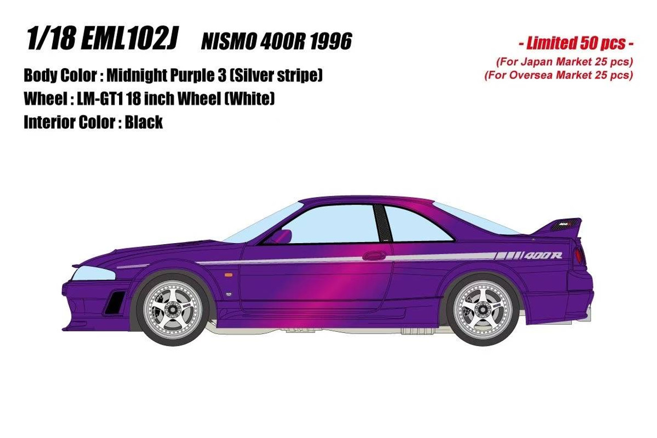 1/18 Makeup 1/18 Makeup 1996 Nissan Skyline GT-R GTR R 33 Nismo 400R (Midnight Purple 3) Car Model
