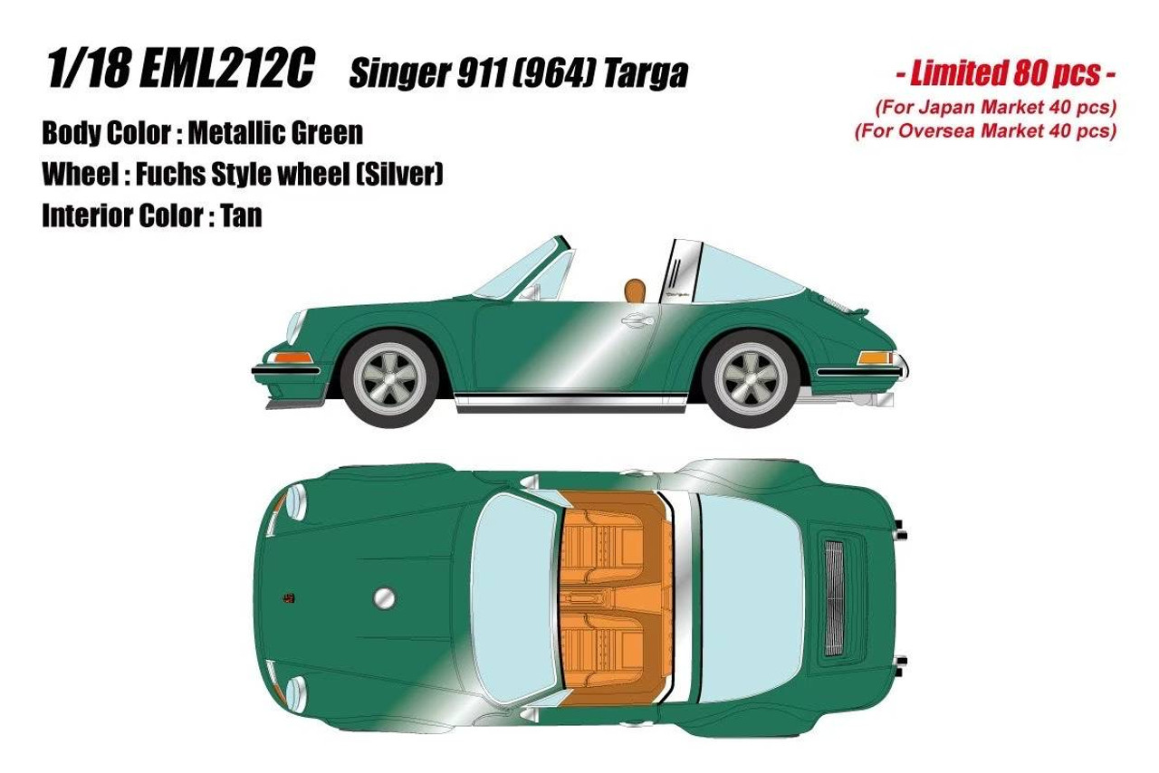 1/18 Makeup Porsche 911 964 Singer Targa (Metallic Green) Car Model