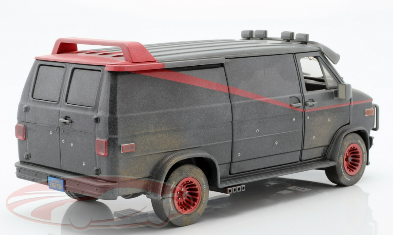 1/18 Greenlight 1983 GMC Vandura Black Weathered Version with Bullet Holes "The A-Team" (1983-1987) TV Series Diecast Car Model