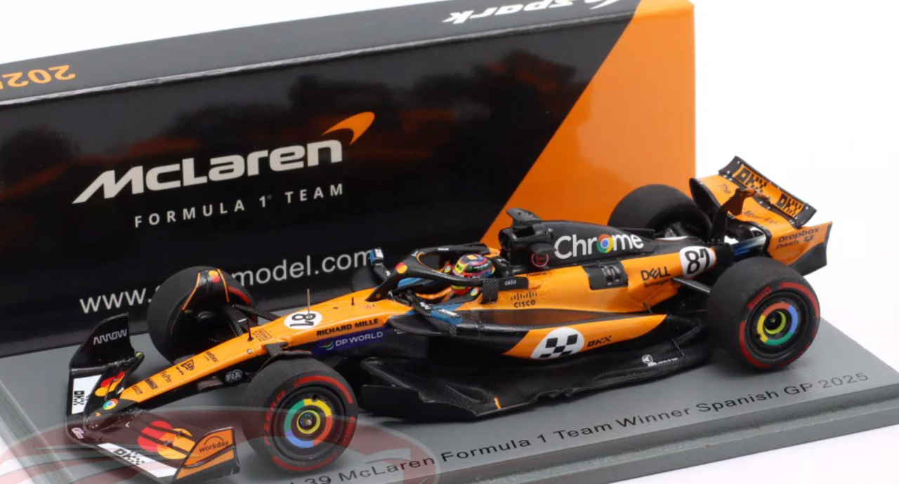 1/43 Spark McLaren MCL39 No.81 McLaren Formula 1 Team Winner Spanish GP 2025 Oscar Piastri Car Model