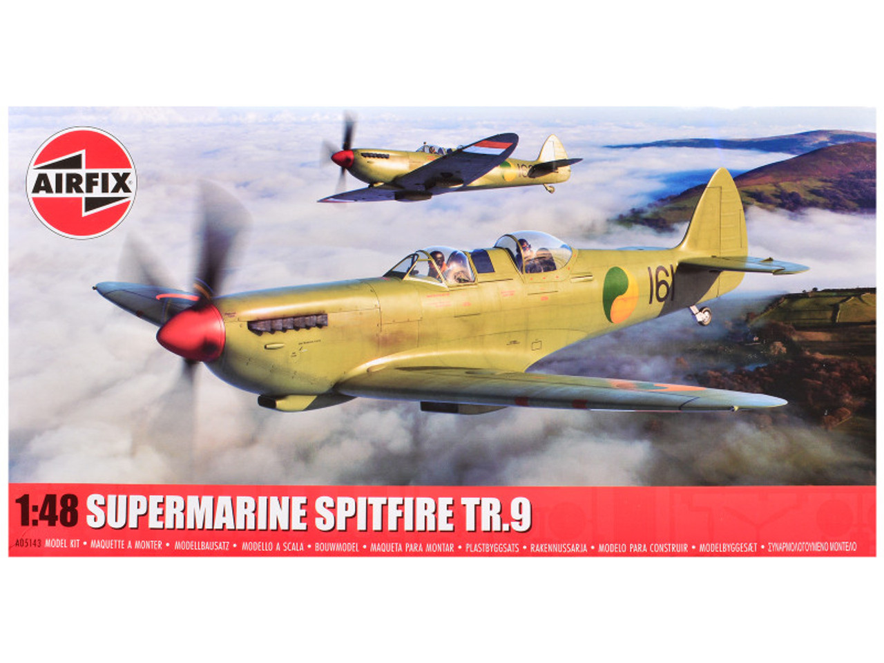 Level 2 Model Kit Supermarine Spitfire Tr.9 Fighter Aircraft with 2 Scheme Options 1/48 Plastic Model Kit by Airfix Level 2 Model Kit Supermarine Spitfire Tr.9 Fighter Aircraft with 2 Scheme Options 1/48 Plastic Model Kit by Airfix