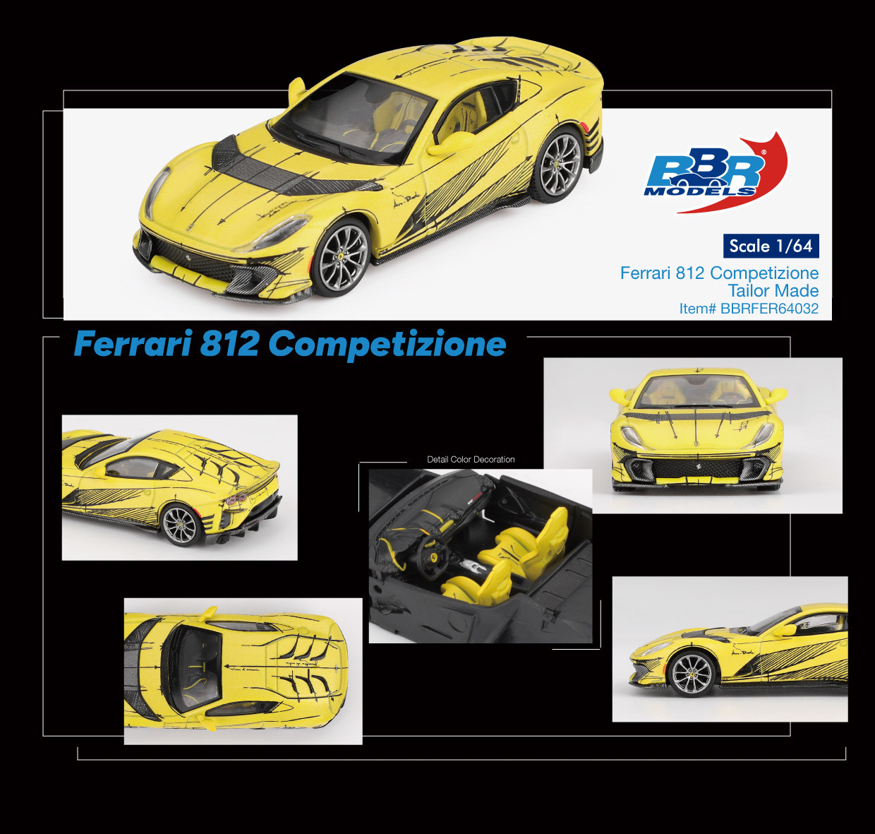 123専用 1/64 BBR Ferrari 812 Competizione Tailor Made (Yellow) Car Model