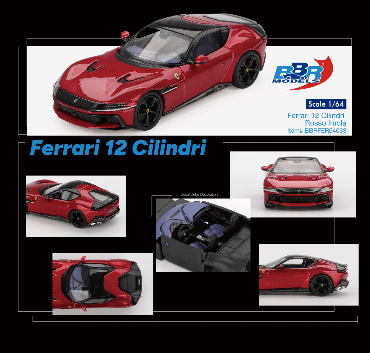 1/64 BBR Ferrari 12 Cilindri (Rosso Imola Red) Car Model