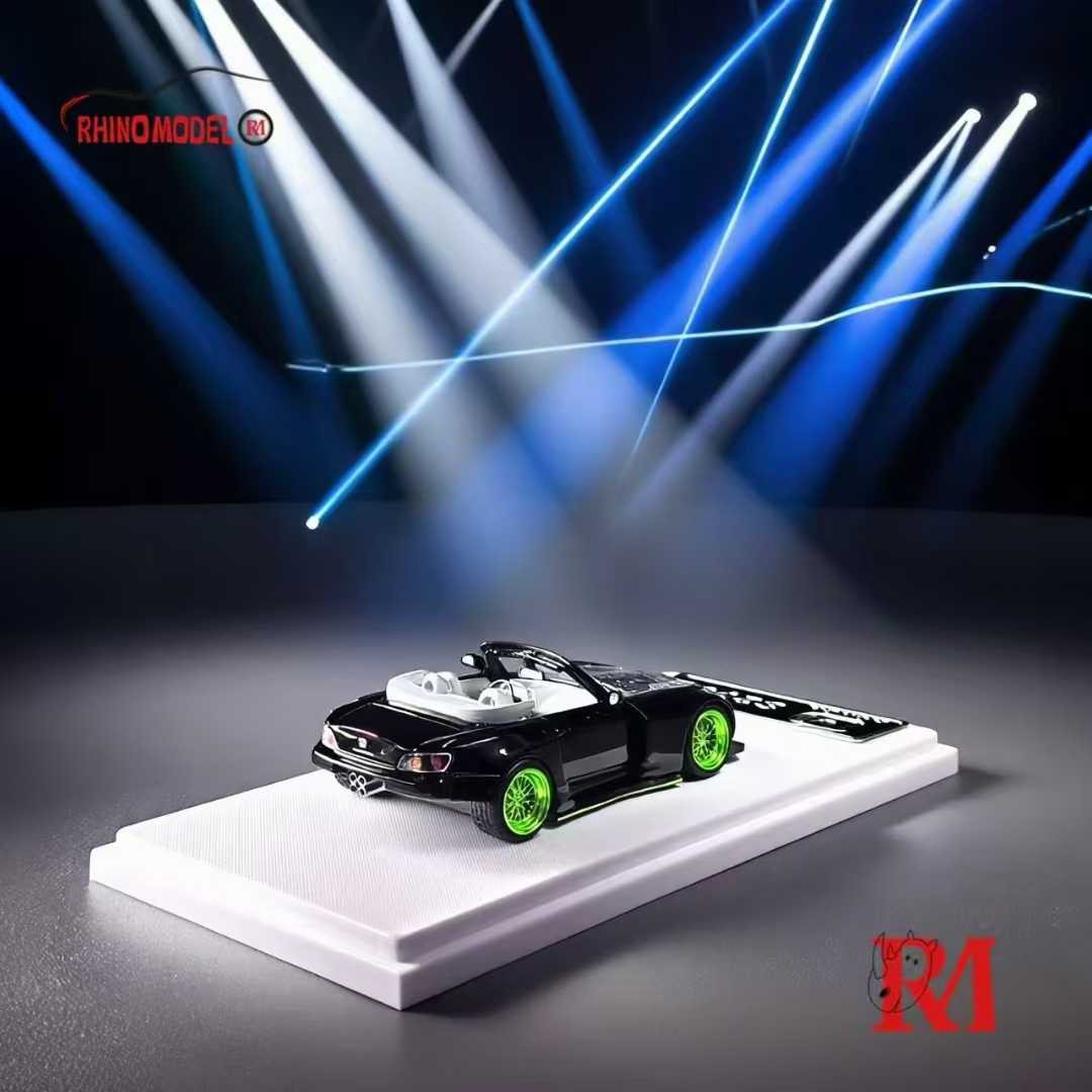 1/64 Rhino Model RM Honda S2000 Widebody (Black with Green Wheels) Diecast Car Model