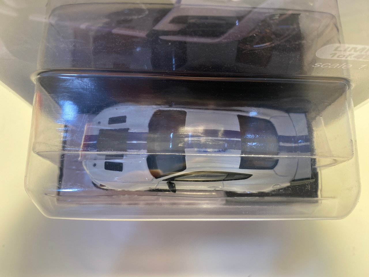 DEFECT 1/64 Mini GT Ford Mustang Shelby GT500 Dragon Snake Concept Oxford White with Blue Stripes & Graphics Limited Edition Diecast Car Model