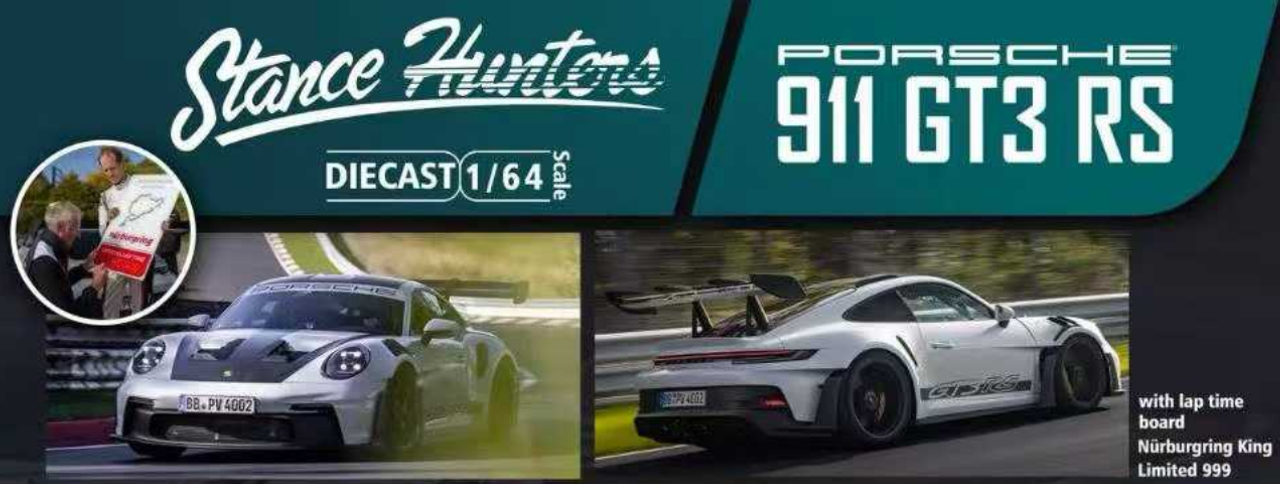 1/64 Stance Hunters Porsche 911 992 GT3 RS (White) Nurburgring King Diecast Car Model