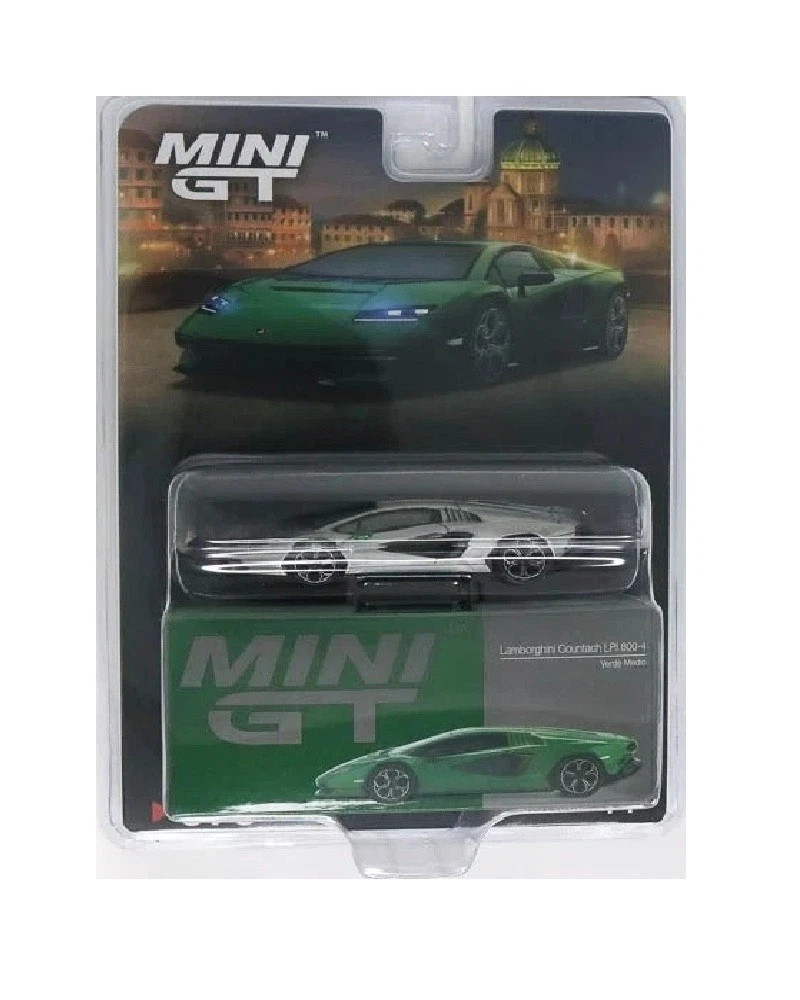 CHASE CAR 1/64 Mini GT Lamborghini Countach LPI 800-4 (Chrome Silver with Green Mirrors) Diecast Car Model