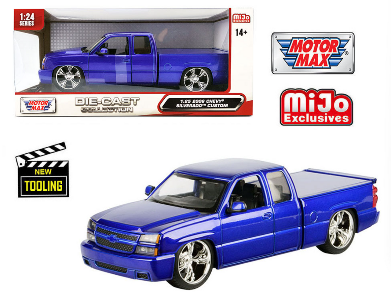 1/25 Motormax 2006 Chevrolet Silverado Extended Cab Custom (Blue) Diecast Car Models