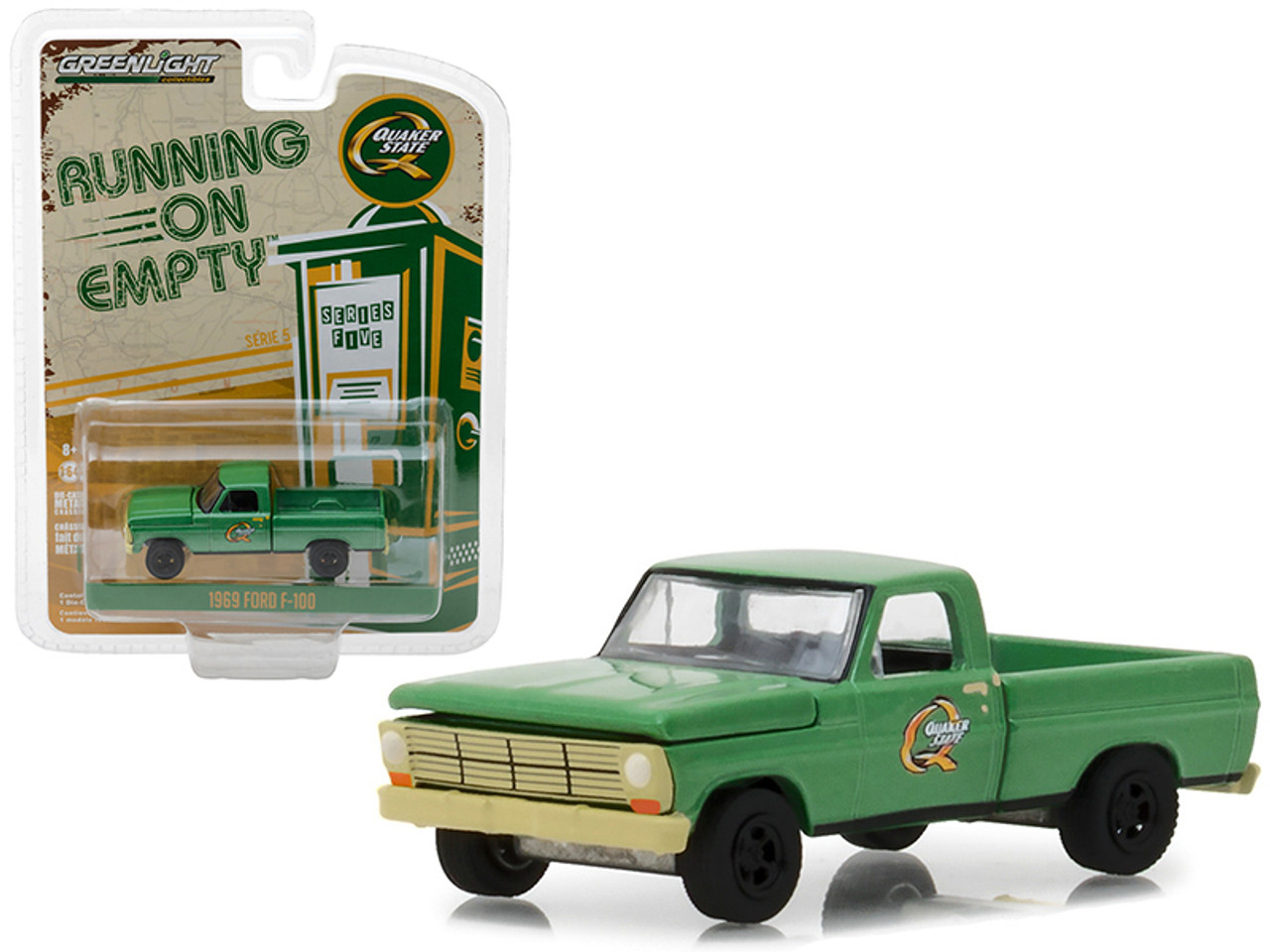 1969 Ford F-100 Pickup Truck "Quaker State" Green Running on Empty Series 5 1/64 Diecast Model Car by Greenlight