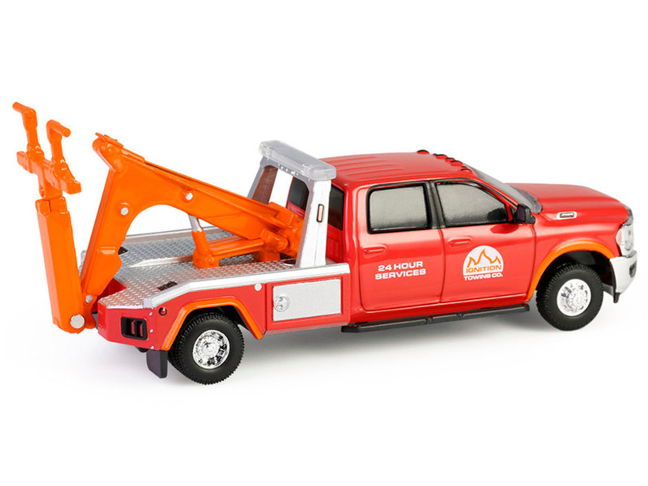 2022 Ram 3500 Dually Wrecker Tow Truck "Ignition Towing Co." Red and Orange "Dually Drivers" Series 16 1/64 Diecast Model Car by Greenlight