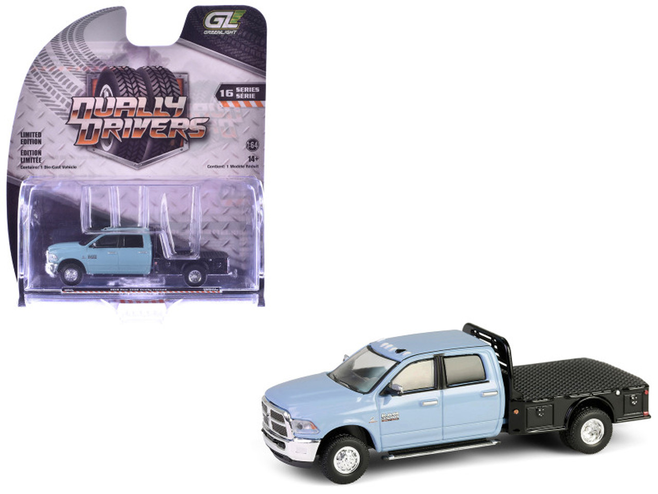 2018 Ram 3500 Dually Flatbed Truck Robin’s Egg Blue "Dually Drivers" Series 16 1/64 Diecast Model Car by Greenlight