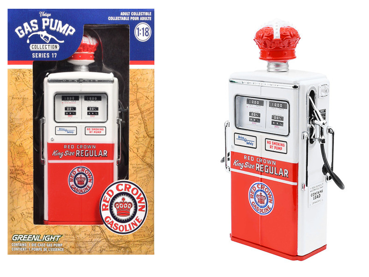 1954 Tokheim 350 Twin Gas Pump "Red Crown Gasoline" White and Red "Vintage Gas Pumps" Series 17 1/18 Diecast Replica by Greenlight 1954 Tokheim 350 Twin Gas Pump "Red Crown Gasoline" White and Red "Vintage Gas Pumps" Series 17 1/18 Diecast Replica by Greenlight