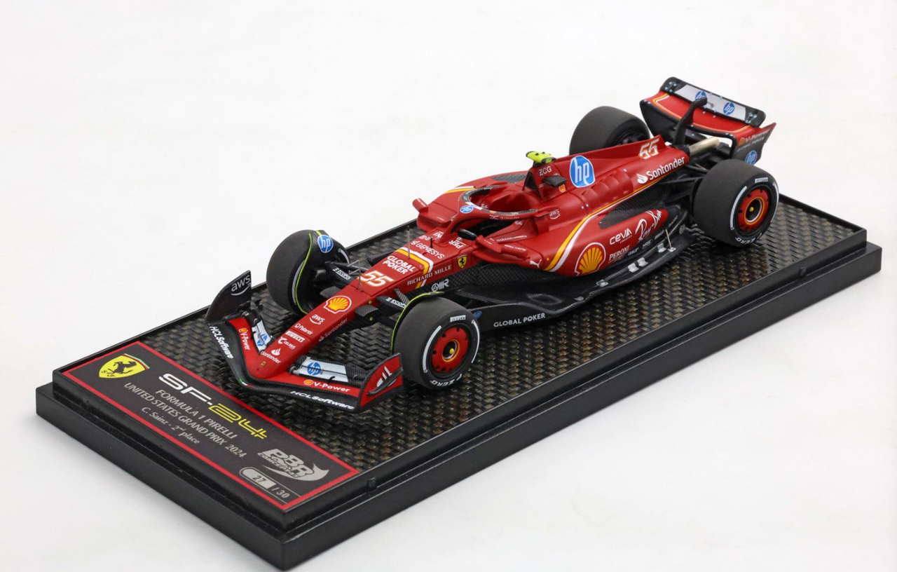 1/43 BBR 2024 Formula 1 Ferrari SF24 US Austin GP 2nd Place #55 Carlos Sainz Car Model