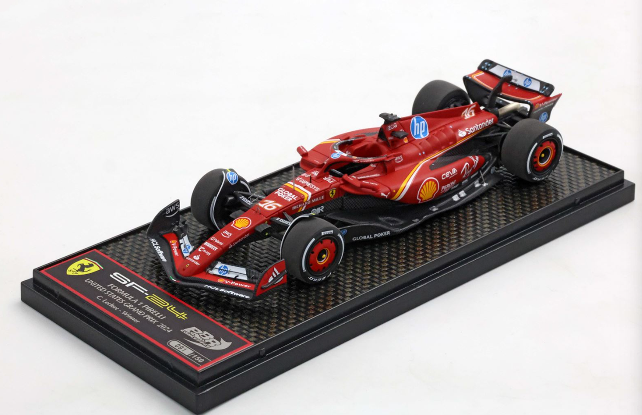 1/43 BBR 2024 Formula 1 Ferrari SF24 US Austin GP Winner #16 Charles Leclerc Car Model