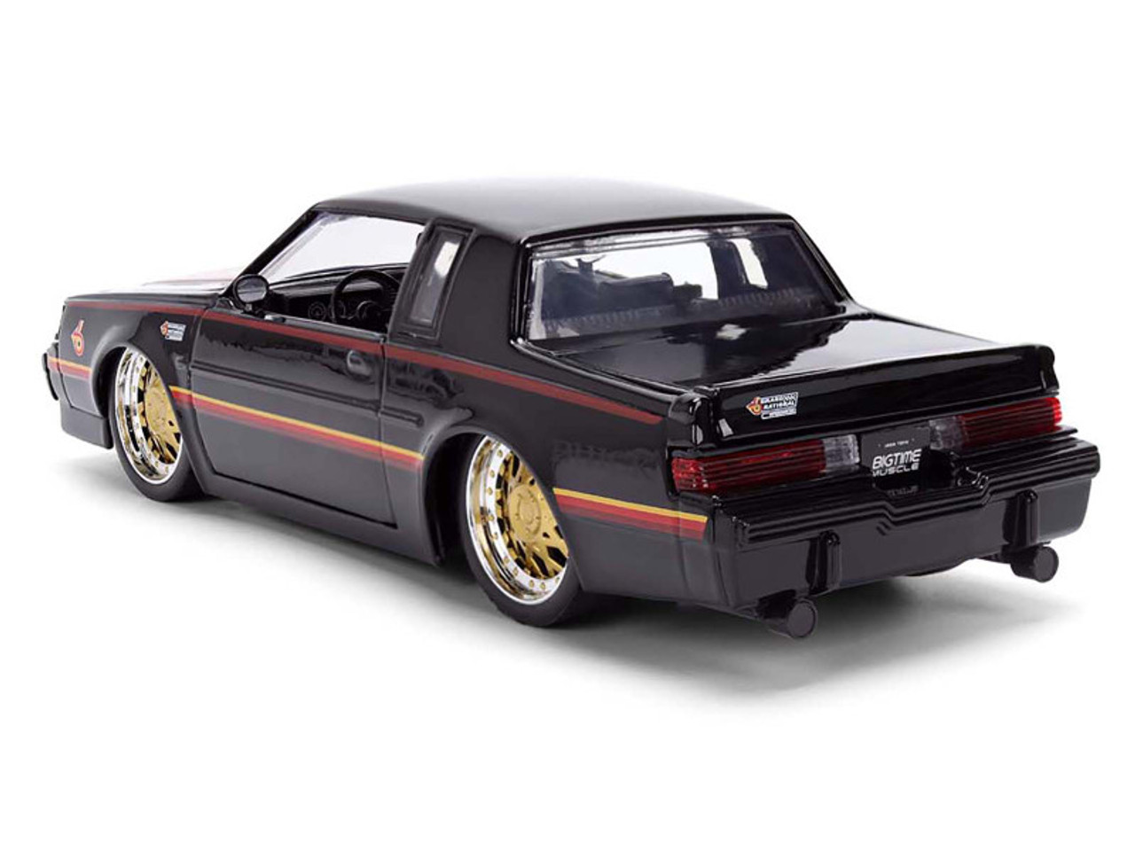 1987 Buick Grand National Black with Matt Red Hood and Stripes "Bigtime Muscle" Series 1/24 Diecast Model Car by Jada 1987 Buick Grand National Black with Matt Red Hood and Stripes "Bigtime Muscle" Series 1/24 Diecast Model Car by Jada