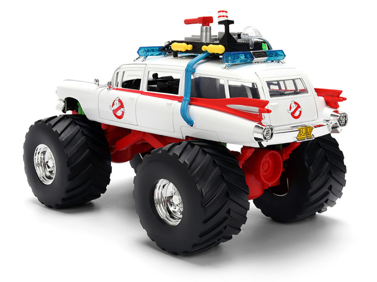 1959 Cadillac Ambulance Ecto-1 "Ghostbusters" (1984) Movie Monster Truck Version "Hollywood Rides" Series 1/24 Diecast Model Car by Jada 1959 Cadillac Ambulance Ecto-1 "Ghostbusters" (1984) Movie Monster Truck Version "Hollywood Rides" Series 1/24 Diecast Model Car by Jada