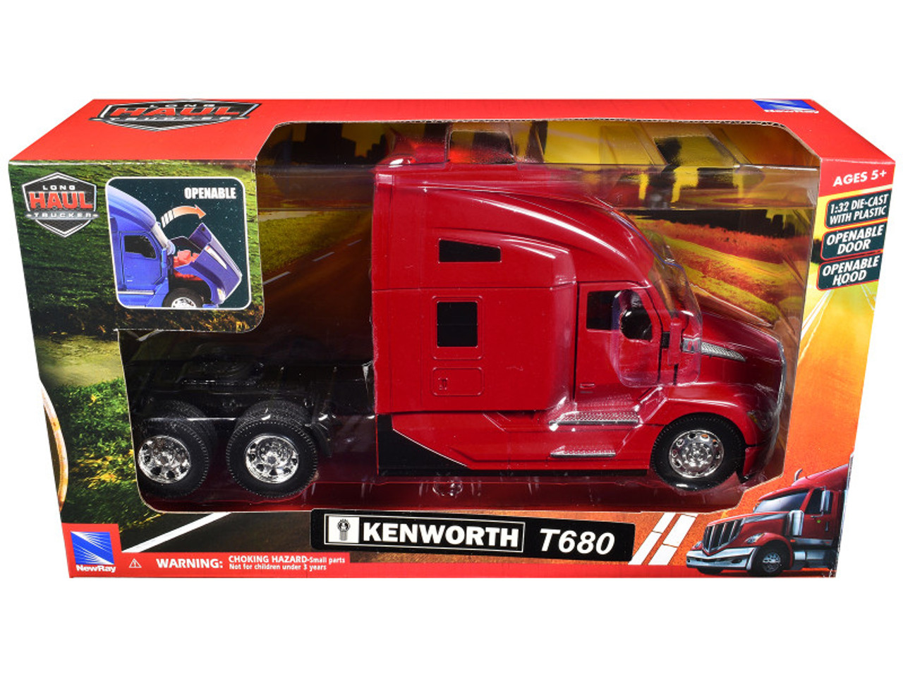 1/32 New Ray Kenworth T680 Open Hood (Red) Diecast Car Model