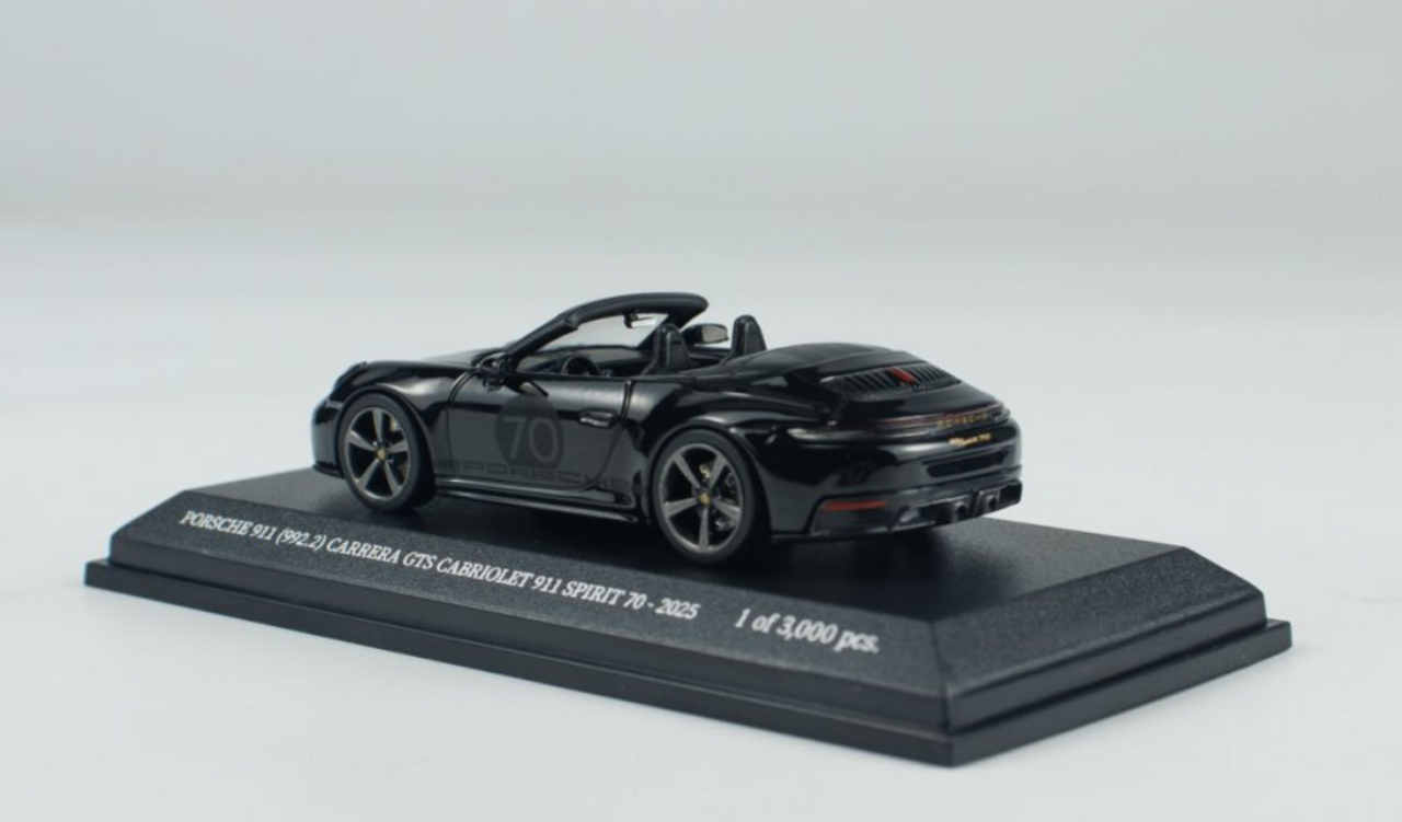 1/64 Minichamps 2025 Porsche 911 992.2 Carrera GTS Cabriolet 911 Spirit 70 (Black) Diecast Car Model