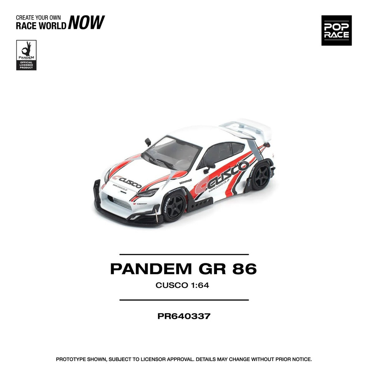 ポップレース 1/64 トヨタ パンデム GR86 ホワイト チェスカー 1/64 Poprace Toyota Pandem GR86 Cusco Diecast Car Model