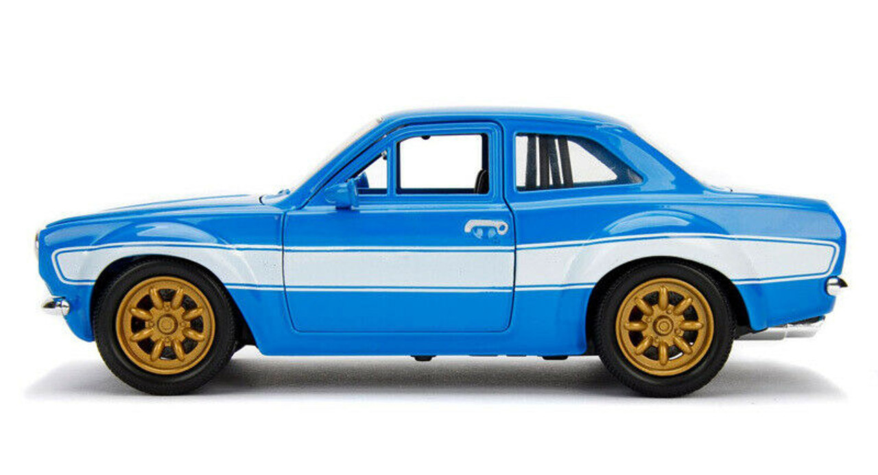 1/24 Jada 1970 Brian's Ford Escort Blue with White Stripes "Fast & Furious" Movie Diecast Model Car