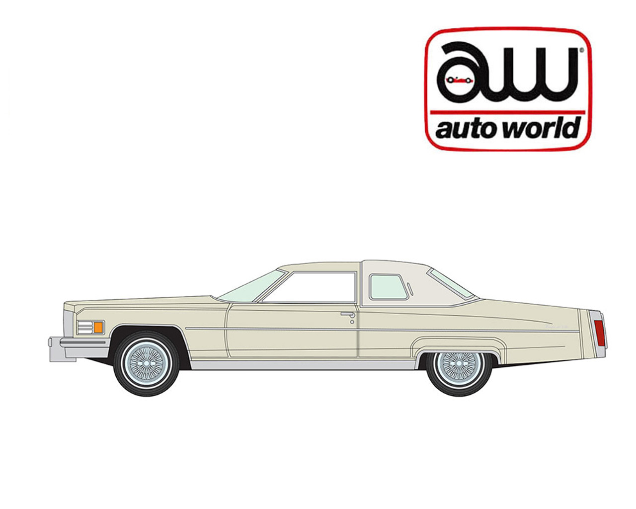 1/64 Auto World 1976 Cadillac Coupe DeVille (Ivory White) Diecast Car Model