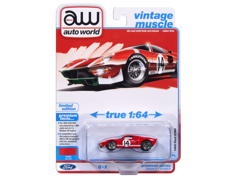 1/64 Auto World 1965 Ford GT 40 #14 (Red) Diecast Car Model