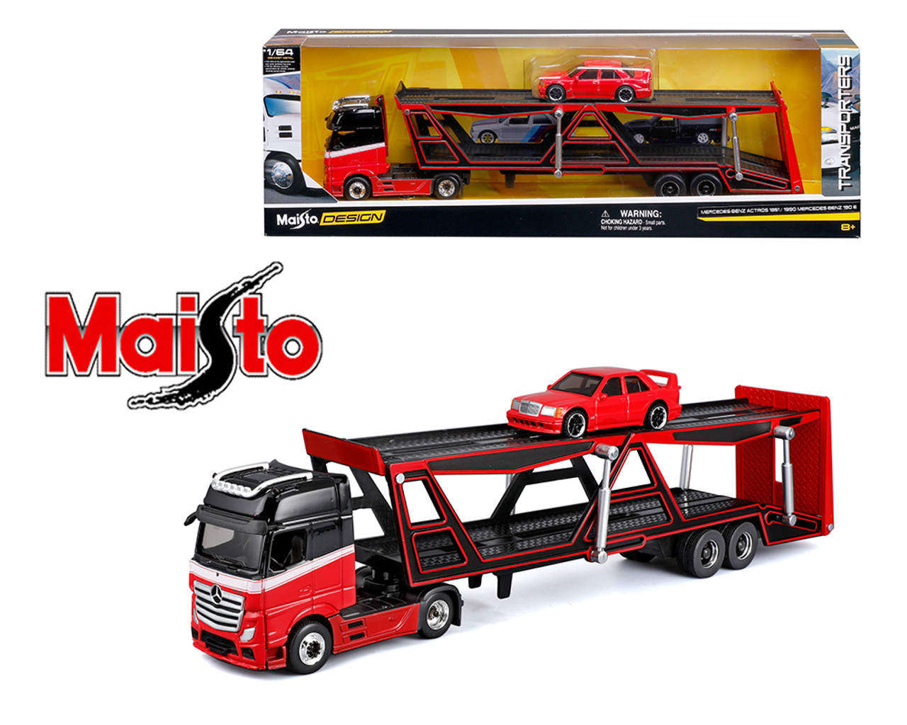 1/64 Maisto Mercedes-Benz Actros Trailer & 1990 Mercedes-Benz 190E (Red) Diecast Car Models 1/64 Maisto Mercedes-Benz Actros Trailer & 1990 Mercedes-Benz 190E (Red) Diecast Car Models